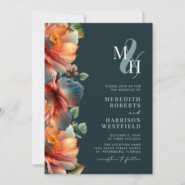 Convite Casamento de outono de Monograma QR Código RSVP de (Frente)