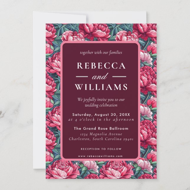 Convite Casamento de Outono de Peônias Botânicas Boho  (Frente)
