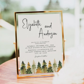 Convite Casamento de outono de pinheiro russo com aquarela