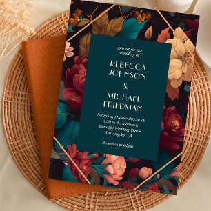 Convite Casamento de outono de Teal Moody Floral