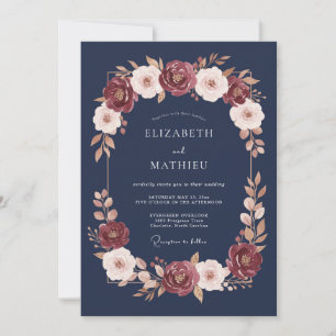Convite Casamento de Outono Dourado Azul-Navy