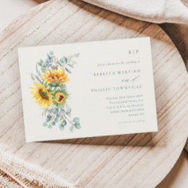Convite Casamento de Outono Elegante com Girassol e Eucali