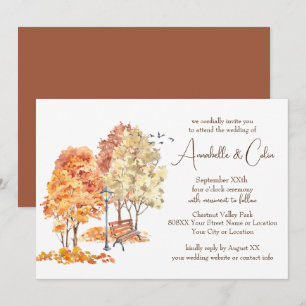 Convite Casamento de Outono em Aquarela no Parque