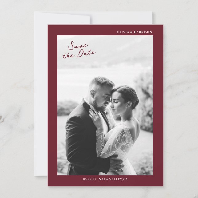 Convite Casamento de Outono em Borgonha Save the Date (Frente)