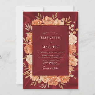 Convite Casamento de Outono em Seda Borgonha