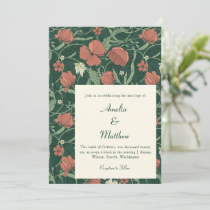 Convite Casamento de Outono Floral Botânico Verde Floresta