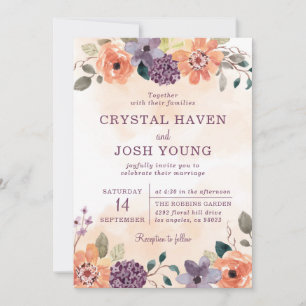 Convite Casamento de outono Floral de Purple e Orange Fall