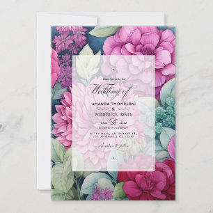 Convite Casamento de Outono Floral Magenta e Sage