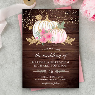 Convite Casamento de Outono Floral Rosa Abóbora Branca de