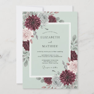 Convite Casamento de Outono Florescente em Verde Sage Borg