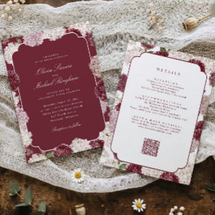 Convite Casamento de Outono/Inverno Borgonha Hortênsia Tud