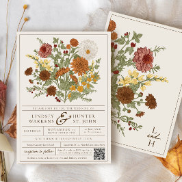 Convite Casamento de Outono no Jardim Romântico com Floral