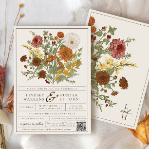 Convite Casamento de Outono no Jardim Romântico com Floral