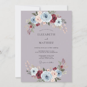 Convite Casamento de Outono Ornamentado em Lavanda Empoeir