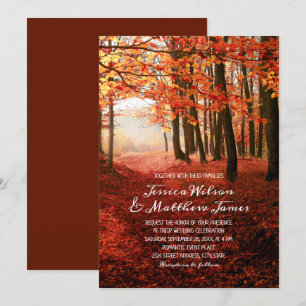 Convite Casamento de outono Rustic Forest Burgundy