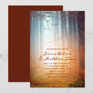 Convite Casamento de outono Rustic Forest Burgundy