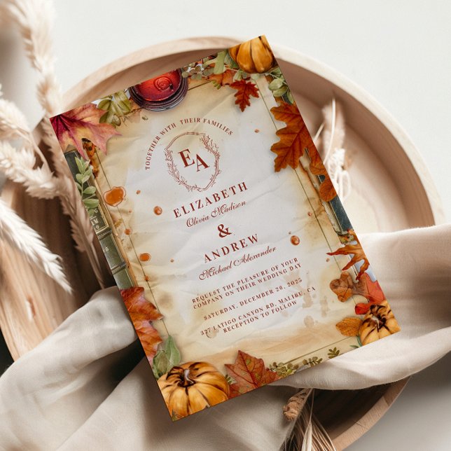 Convite Casamento de outono Rustic Pumpkin Spice (Criador carregado)