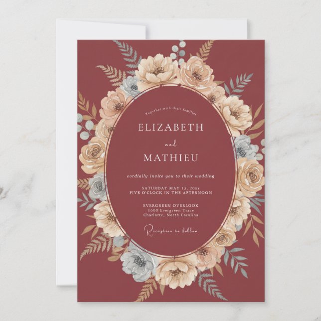 Convite Casamento de Outono Sedutor Burgundy (Frente)