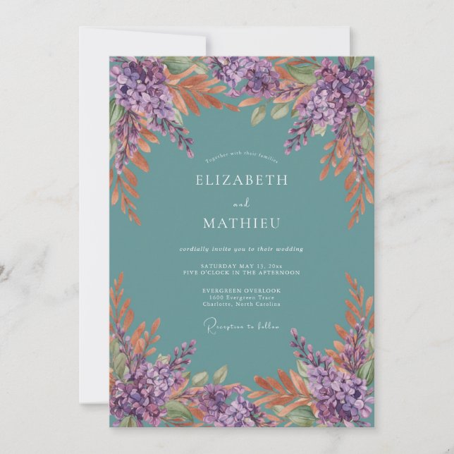 Convite Casamento de Outono Vintage Turquesa (Frente)