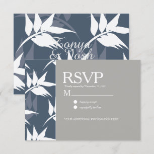 Convite Casamento de Padrão Branco com Marinho de Folha B