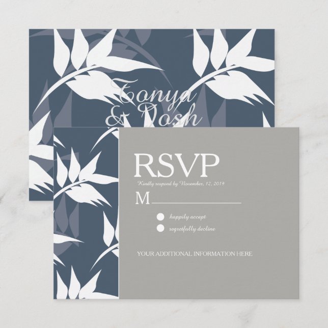 Convite Casamento de Padrão Branco de Folha Botânica Elega (Frente/Verso)