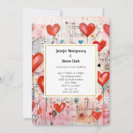 Convite Casamento de Padrão de Amor Imísico Coração Vermel