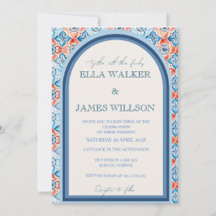 Convite Casamento de Padrão de Azulejo de Igreja de Verão