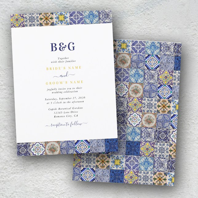 Convite Casamento de Padrão de Azulejos Portugueses do Med (Mediterranean Portuguese Tiles Pattern Invitation)