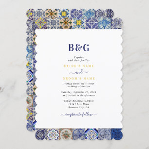 Convite Casamento de Padrão de Azulejos Portugueses do Med