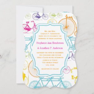 Convite Casamento de Padrão de Bicicleta de Cores Brilhan