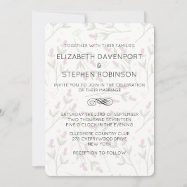 Convite Casamento de Padrão de Flores Selvagens Rosa e Ver