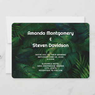 Convite Casamento de Padrão de Folhas Tropicais Verdes Esc