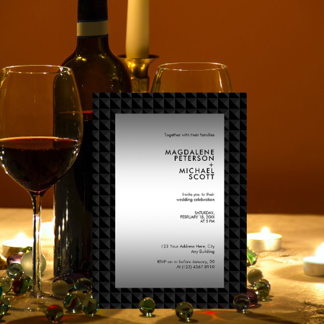 Convite Casamento de Padrão de Forma de Polígono Preto Fut (Criador carregado)