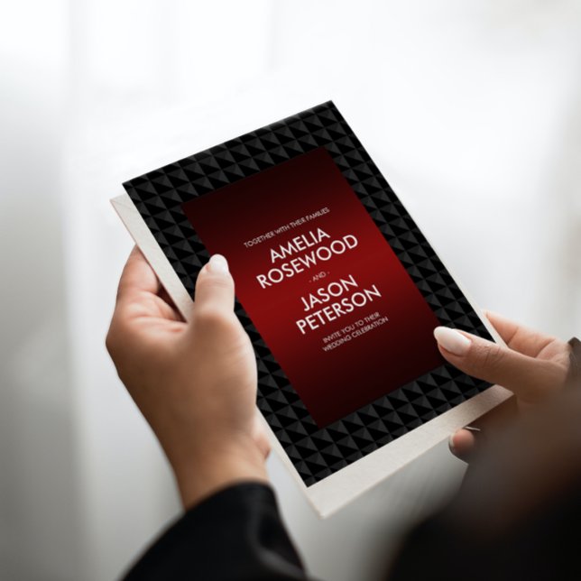 Convite Casamento de Padrão de Forma de Polígono Preto Lux (Criador carregado)