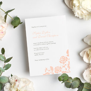 Convite Casamento de Padrão de Lace de Rosa de Pêssego Vin
