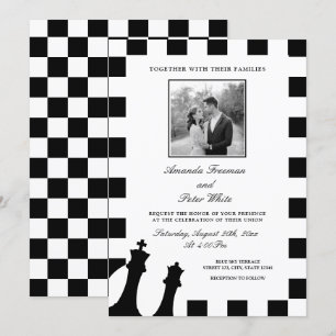 Convite Casamento de Padrão de Verificadores de Fotos Bran