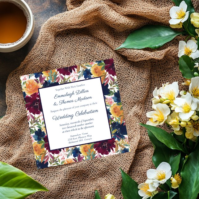 Convite Casamento de Padrão Floral de Água Brilhante (Criador carregado)