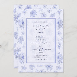 Convite Casamento de Padrão Floral de Sombra Azul Neutro E