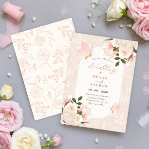 Convite Casamento de padrão floral rosa macio