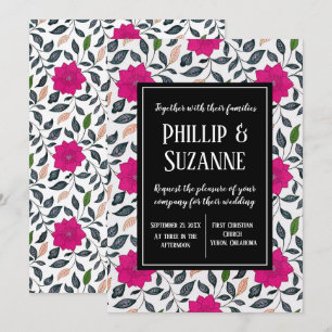 Convite Casamento de Padrão Floral Rosa Vintage