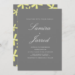 Convite Casamento de Padrão Floral Simples Amarelo e Cinza