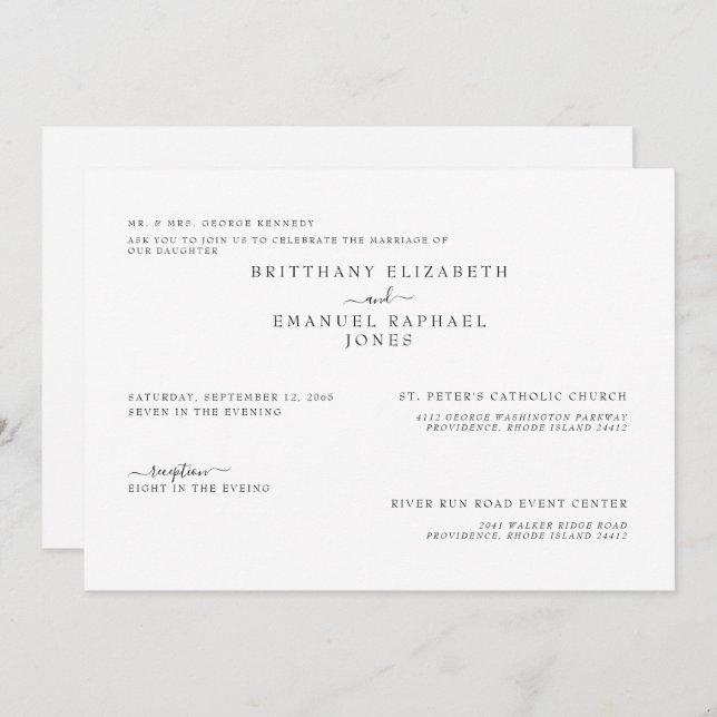 Convite Casamento de pais de noiva branca (Frente/Verso)