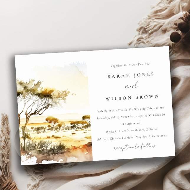Convite Casamento de Paisagem Africana com Muted Earth Wat (Criador carregado)