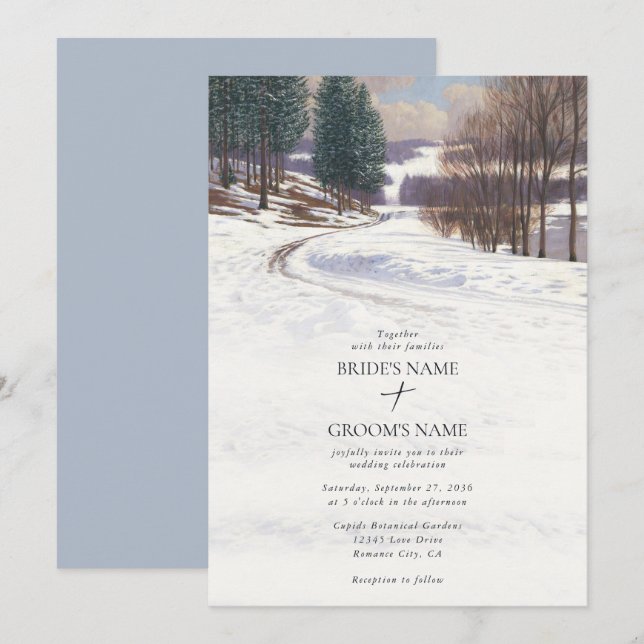 Convite Casamento de Paisagem de Inverno de Aquarela (Frente/Verso)