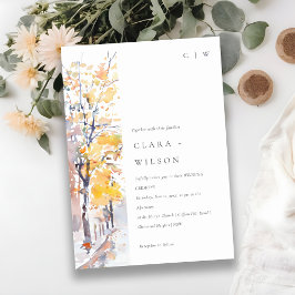 Convite Casamento de Paisagem de outono Amarelo Russo Past