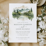 Convite Casamento de Paisagem de Pinheiros Russos Elegante<br><div class="desc">O Elegante Rustic Pine Mountain Landscape Wedding Invitation apresenta um script de caligrafia único,  emparelhado com na moda,  juntamente com uma elegante coloração aquática da paisagem de montanha.</div>