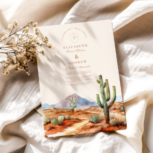 Convite Casamento de Paisagem do Deserto Cactus Watercolor