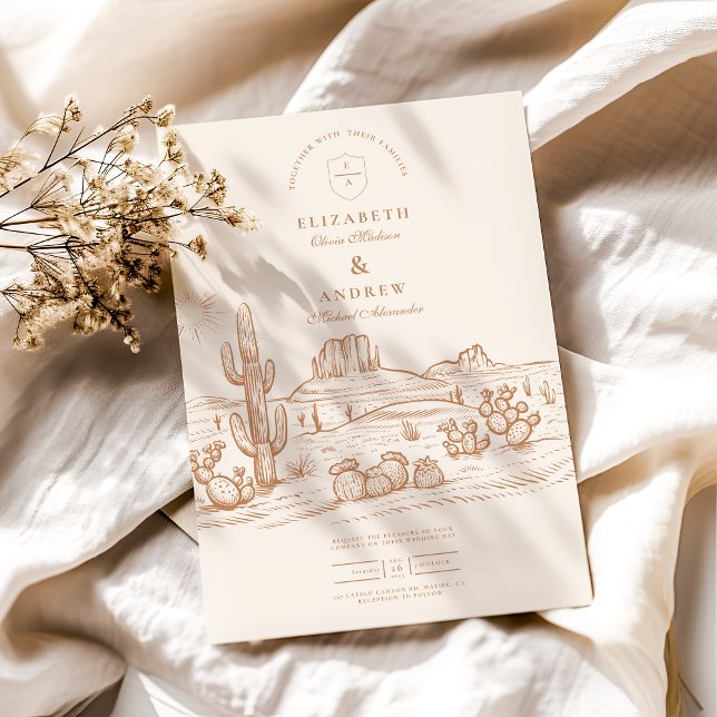 Convite Casamento de Paisagem do Deserto do Boho Cactus Oc (Criador carregado)