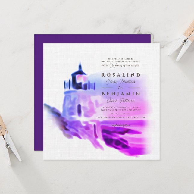 Convite Casamento de Paisagem do Farol Rosa de Molercola d (Frente/Verso In Situ)