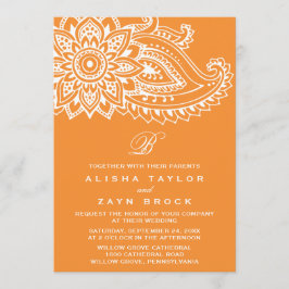 Convite Casamento de Paisley Indiano Laranja
